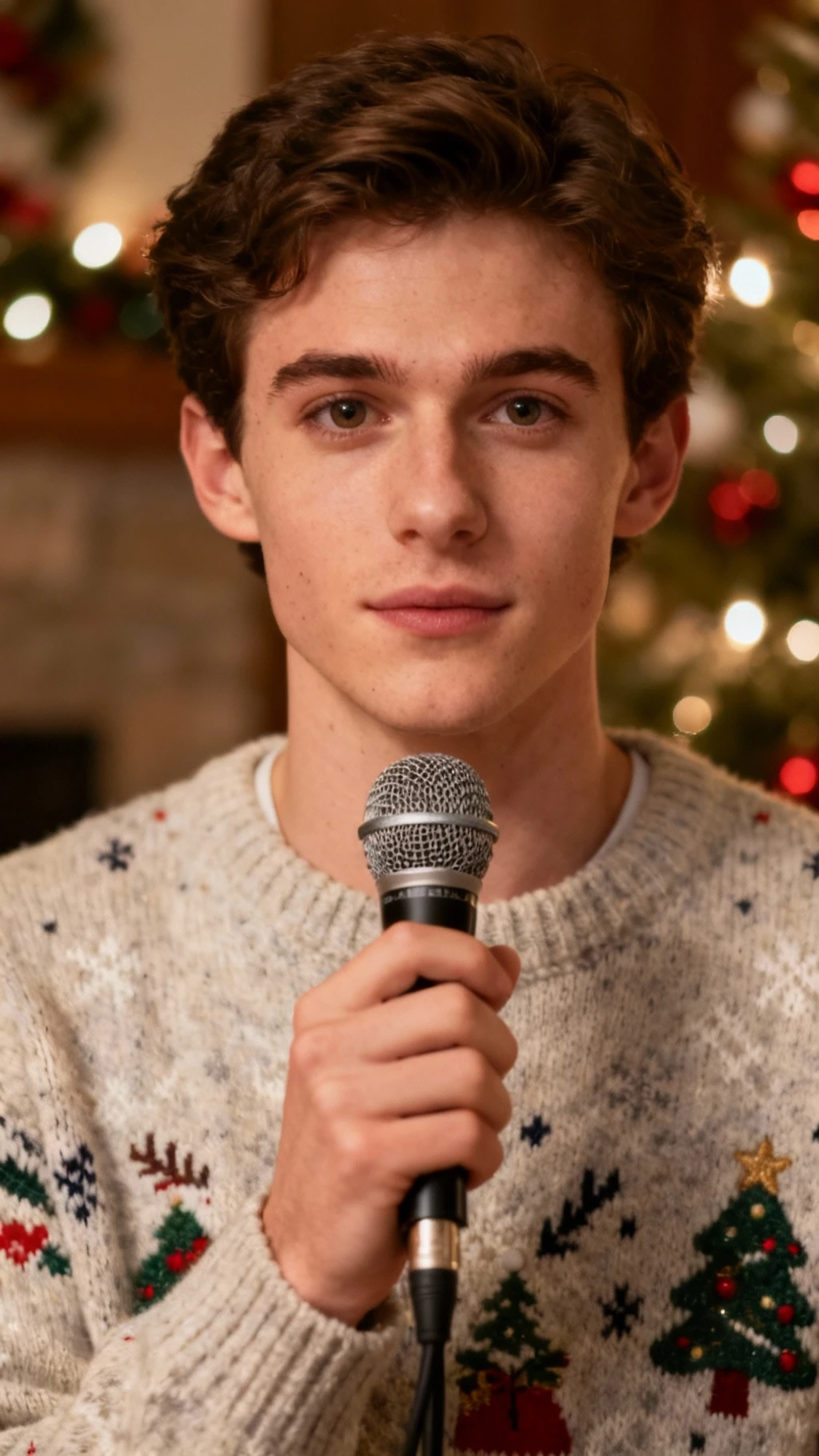 Young man singing Christmas carol